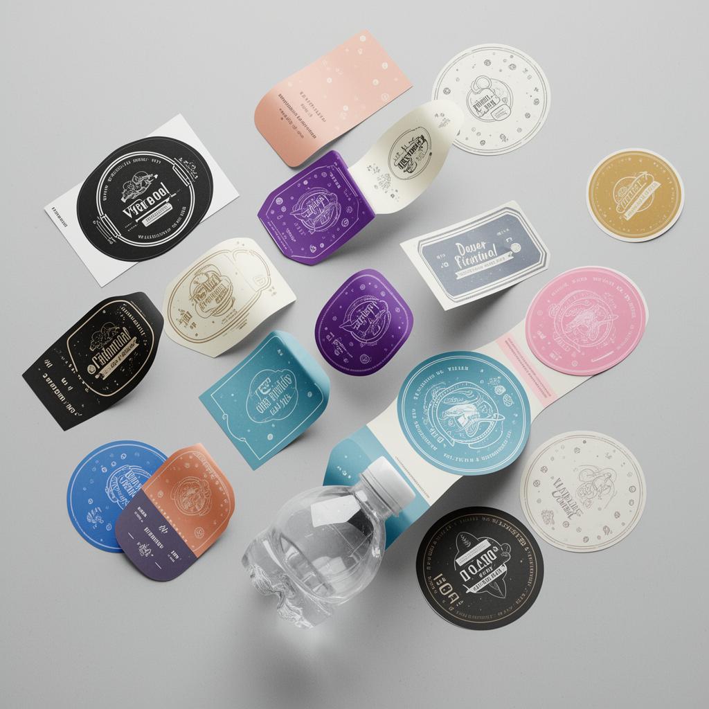 Variety of custom designed bottle sticker labels
